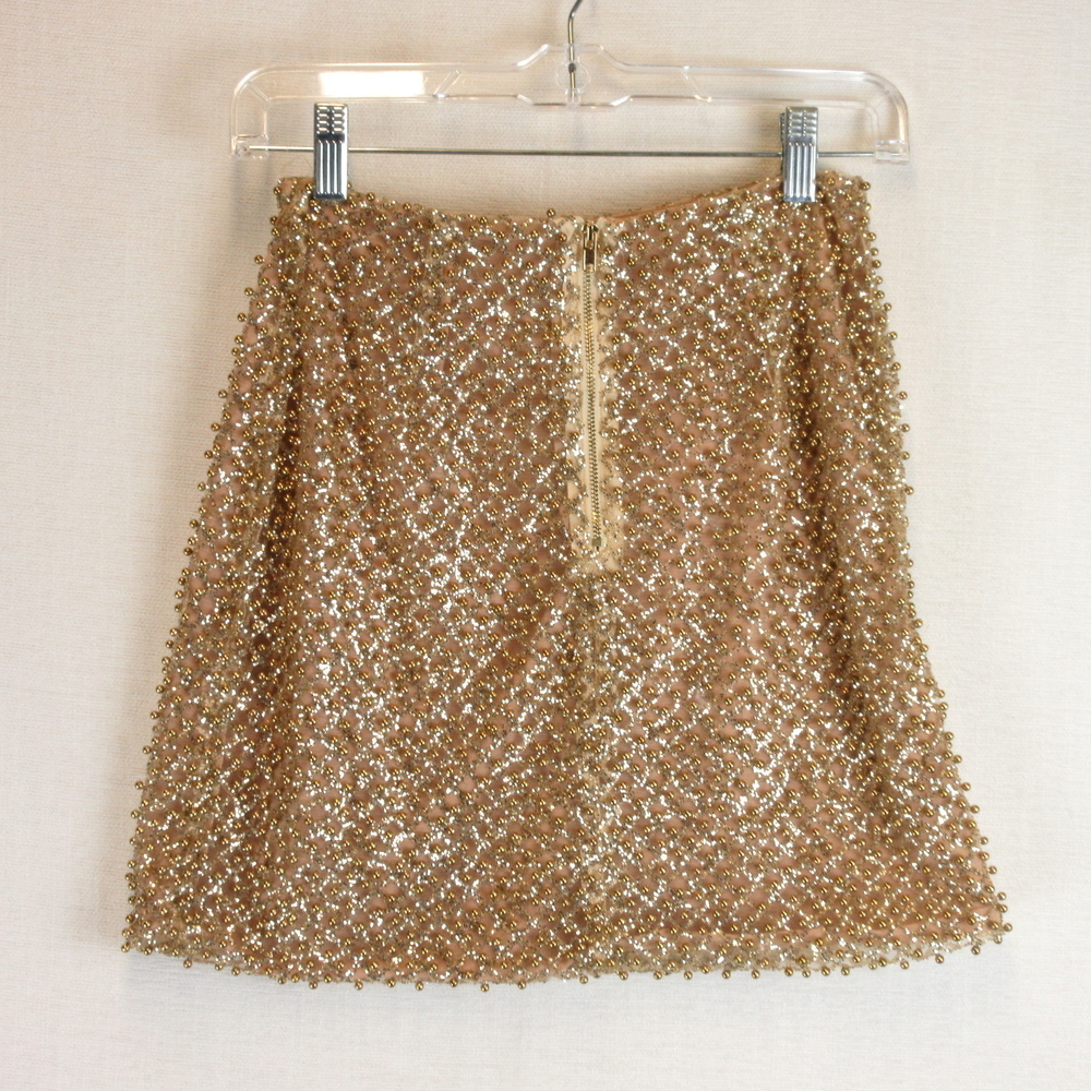 Oh Polly Drop Hints Gold Beaded Mini Skirt Size 2 - Picture 7 of 12